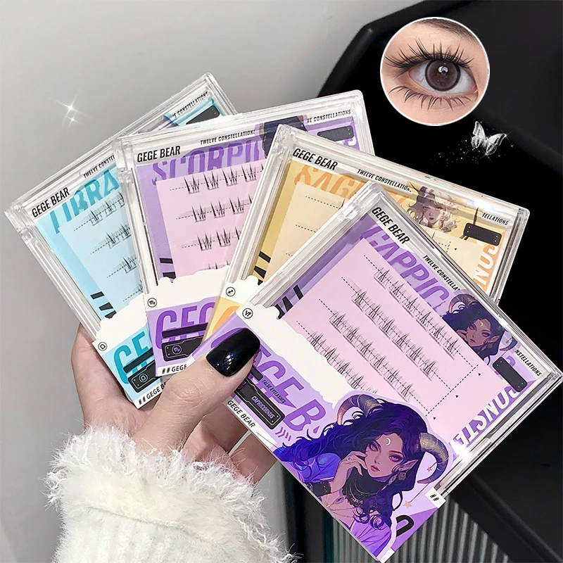 Gegebear 12-Sternbilder-Serie, kleberfreie falsche Wimpern mit natürlichem Curling, dicke, segmentierte Comic-Wimpern für das tägliche Make-up