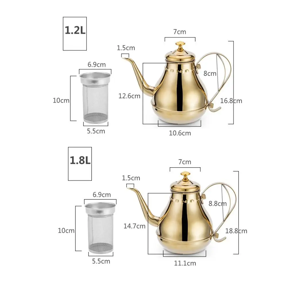 Stainless Steel Water Kettles With Infuser Filter 1.8L/1.2L Long Mouth Pot Water Container Green Oolong Tea Jug
