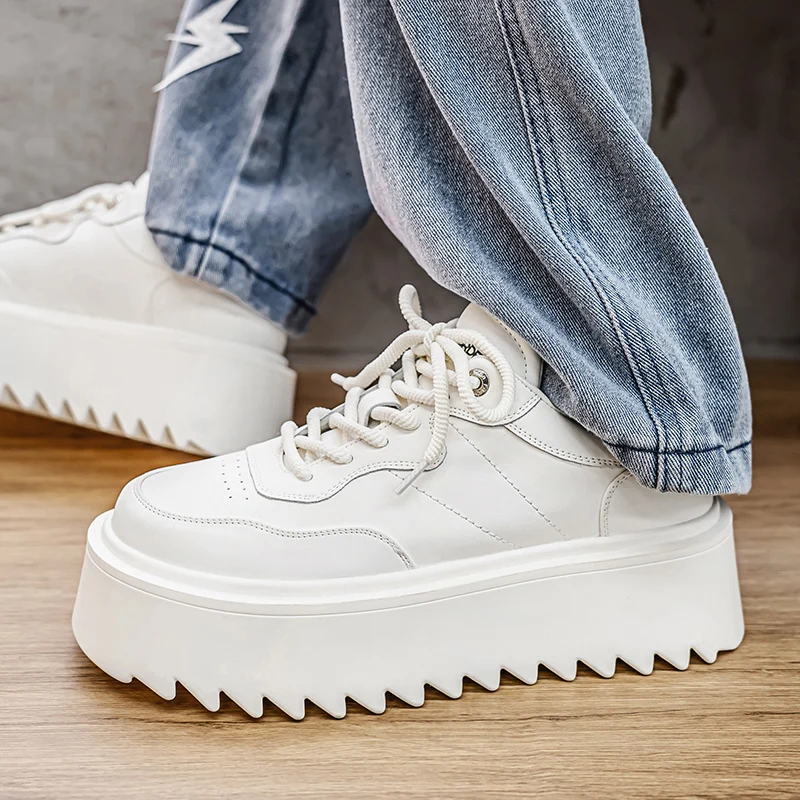 

7cm High Platform Sneakers for Men High Quality PU Leather Casual Shoes for Men Fashion Chunky Thick Sole Party Dress Mens Shoes