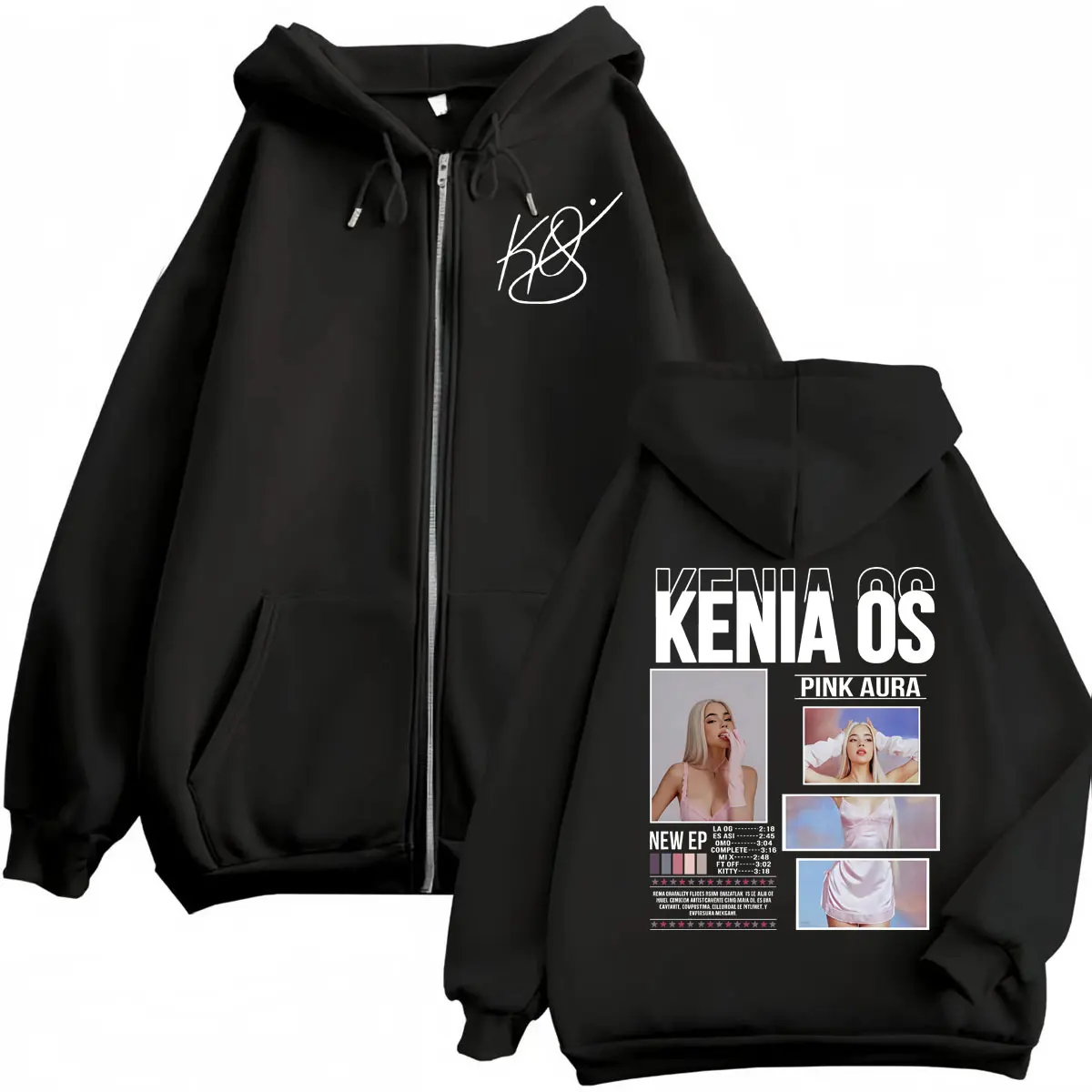

Kenia Os Pink Aura Double Sided Print Zipper Hoodie Men Women Clothing Fashion Hip Hop Zip Up Pullovers Casual Loose Sweatshirts