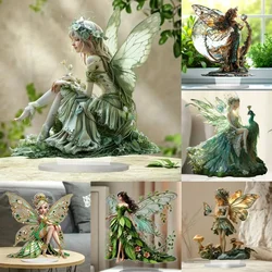Fairy Statue,2D Flat Acrylic green Elves Figurine,Home,Office,Cafe,room,Studio,display Case,Table Desktop Ornament Decor gift