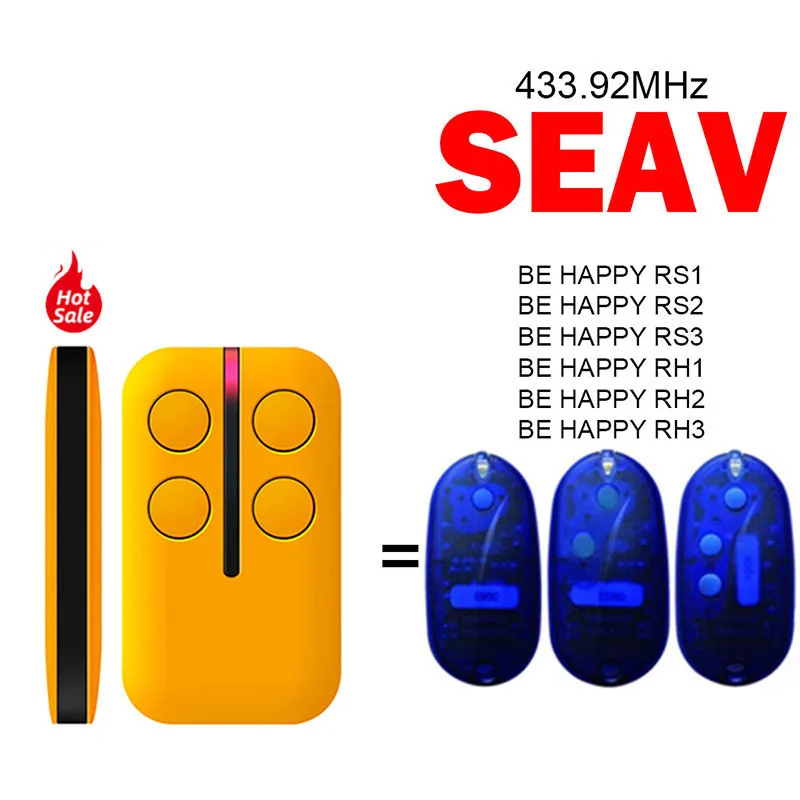 100% Clone SEAV BE HAPPY RS1 RS2 RS3 RH1 RH2 RH3 Garage Remote Control Garage Door Opener 433.92MHz Hand Transmitter