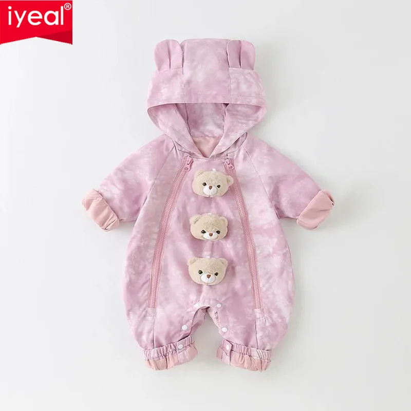 

IYEAL комбинезон с длинными рукавами и милым медвежонком для маленьких мальчиков и девочек, весенне-осенняя одежда для скалолазания, комбинезон для новорожденных