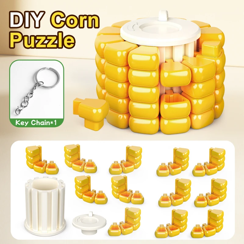 Schlüsselanhänger Mais-Puzzle DIY Kreatives Mais-Block-Handspielzeug Mini Entspannungs-Gehirntrainer Vielseitiges Intellektuelles Bausteinspielzeug – Detail 14