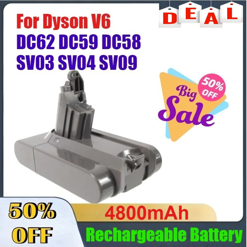 Высокопроизводительная аккумуляторная батарея емкостью 4800 мАч для Dyson V6 DC62 DC59 DC58 SV03 SV04 SV09, сменная абсолютная вакуумная батарея