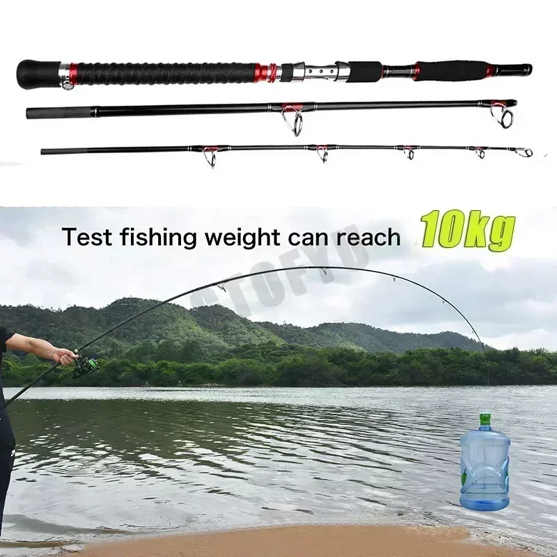 1.8M 2.1M Portable Fishing Rod Travel Surf Saltwater Heavy 3-Piece Carbon Spinning Rod 30-50lb Boat Jigging Trolling Fishing Rod