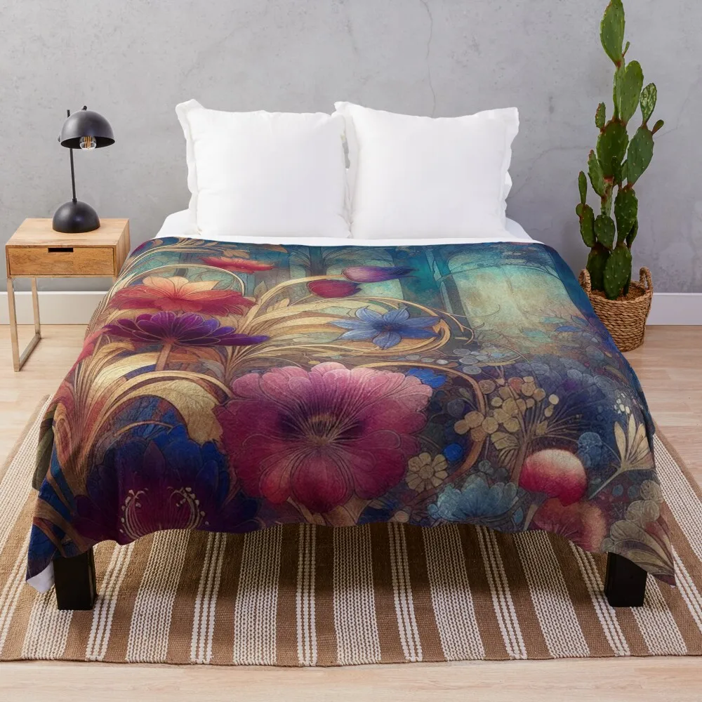 

Botanical Garden Night Scene Throw Blanket Quilt Plush Retros cosplay anime Blankets