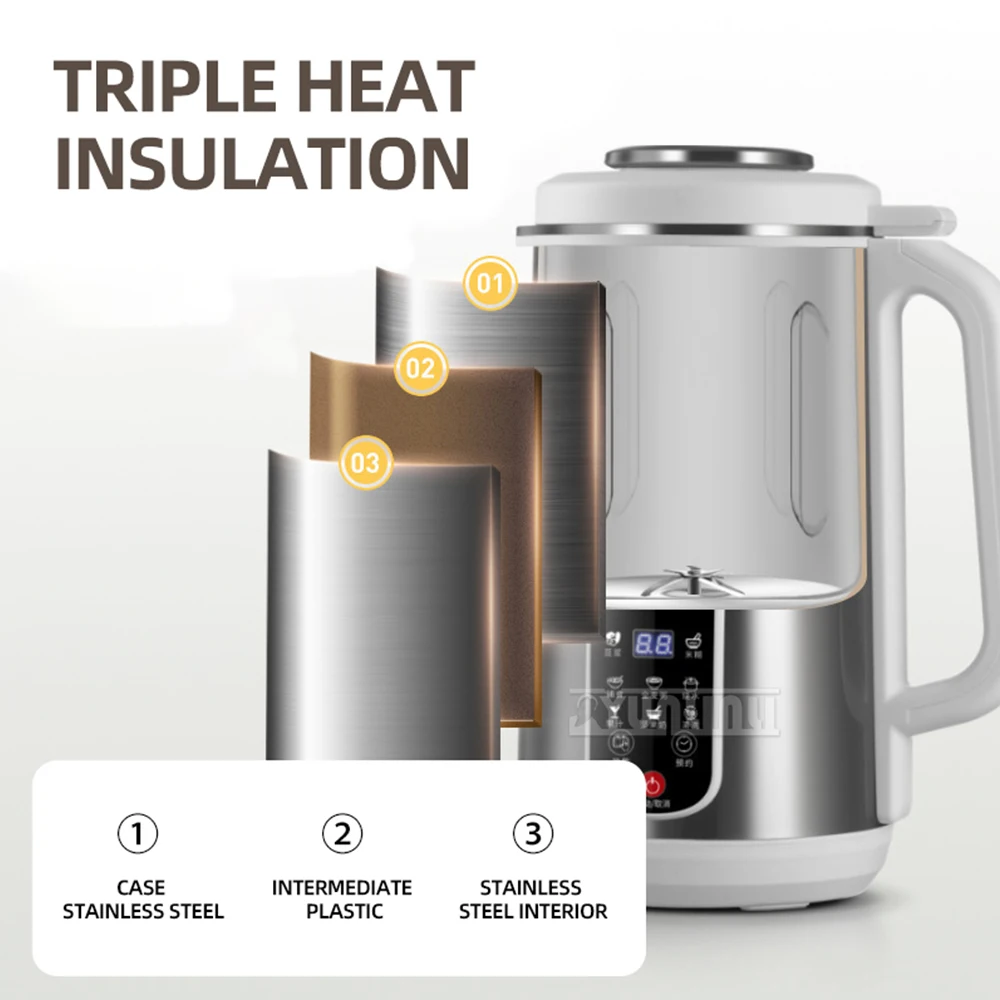 ステンレス鋼豆乳マシン断熱ブレンダー豆乳グラインダーフィルターフリー補完フードプロセッサー