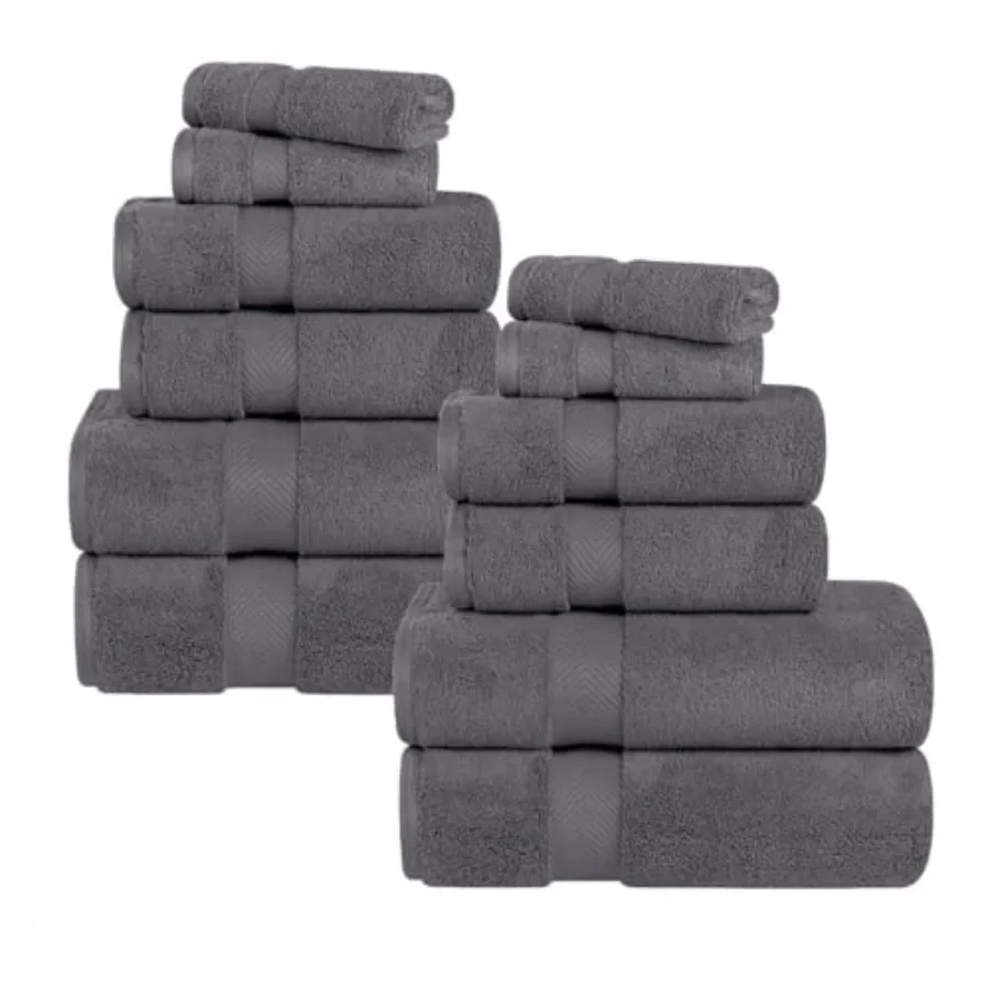 

Home essentials towel set: zero twist cotton grey quick dry highly absorbent luxury plush super soft for shower spa and daily u