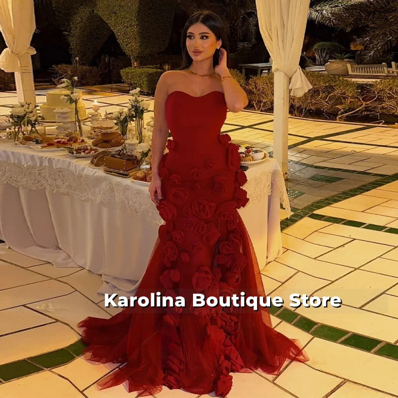 فساتين سهرة خيالية للنساء مع زهرة ثلاثية الأبعاد بدون أكمام على شكل بوق على شكل قلب فيستدوس دي غالا مخصصة #3