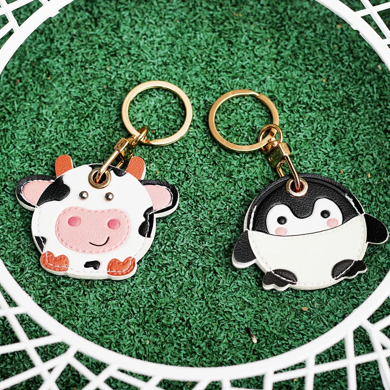 Leather Keychain Holder Case for Apple AirTag Cute Protective Air Tag Cover Keychain Ring Anti-Scratch Finder GPS Tracker Case