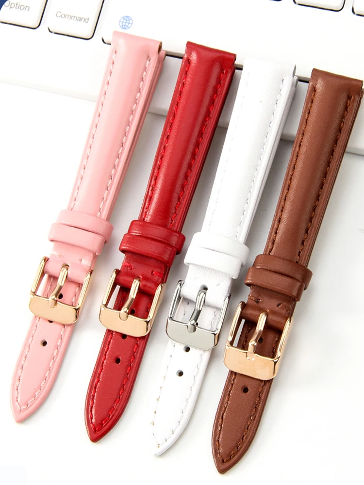 Soft Watch Leather Strap Parts Accessories Green Purple Royal Blue Durable Genuine Leather Band 10mm 12mm 14mm 16mm 18mm-24mm