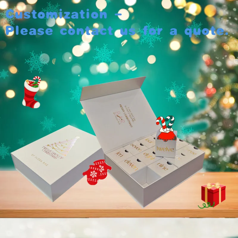

custom.Luxury White Cardboard Custom 12 Days Advent Calendar Spot Foil Magnetic Box