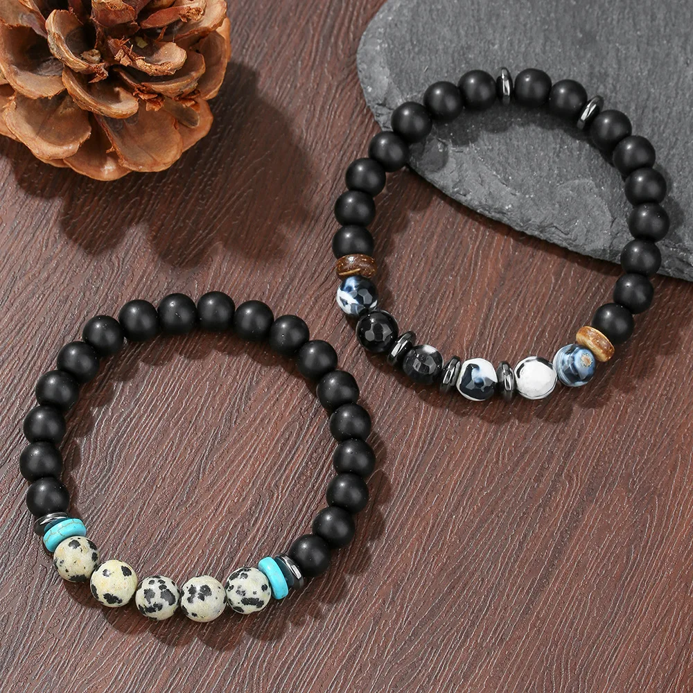Vintage Doppelschicht Naturstein-Perlen Armband Punk Spot Stone Herren Armband Rock Hip Hop Schmuck Accessoires – Detail 4