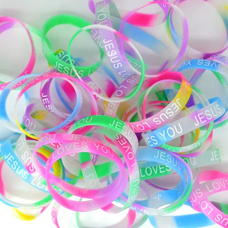 6x  Glow In Dark JESUS LOVES YOU mix colors silicone Bracelet wristband Fashion Catholic Christian Religious Jewelry