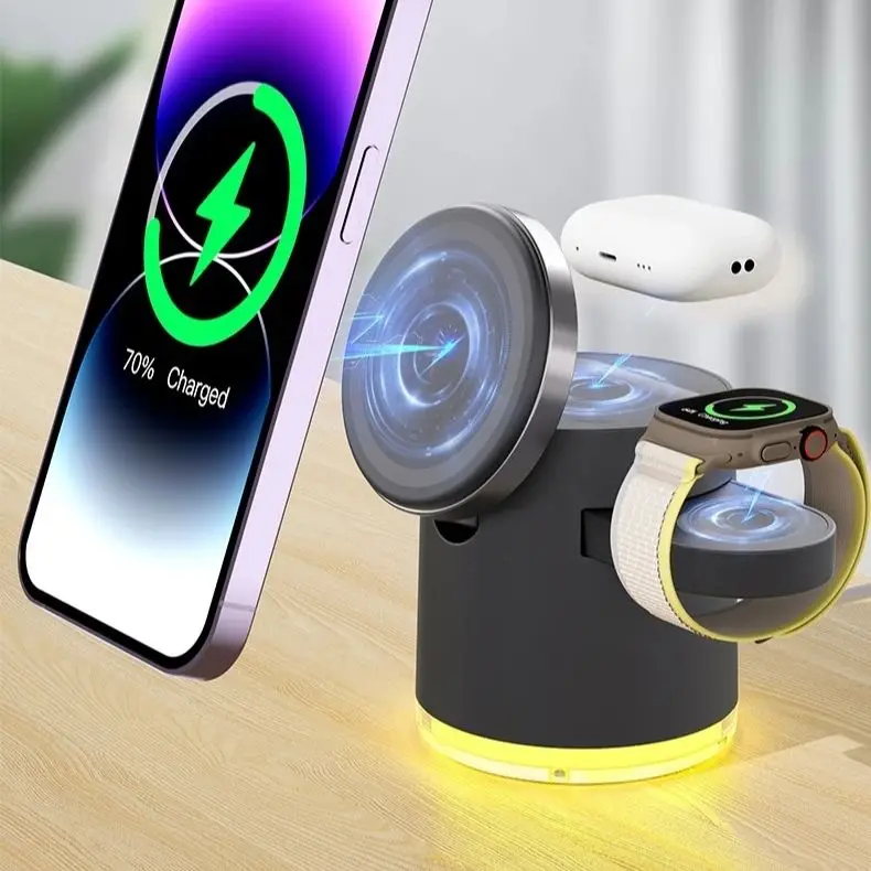 

Qi2 3 in 1 Wireless Charger For iPhone 15 14 13 12 Stand for Airpods Pro for Apple Watch Ultra S9 S8 Fast Charging Station