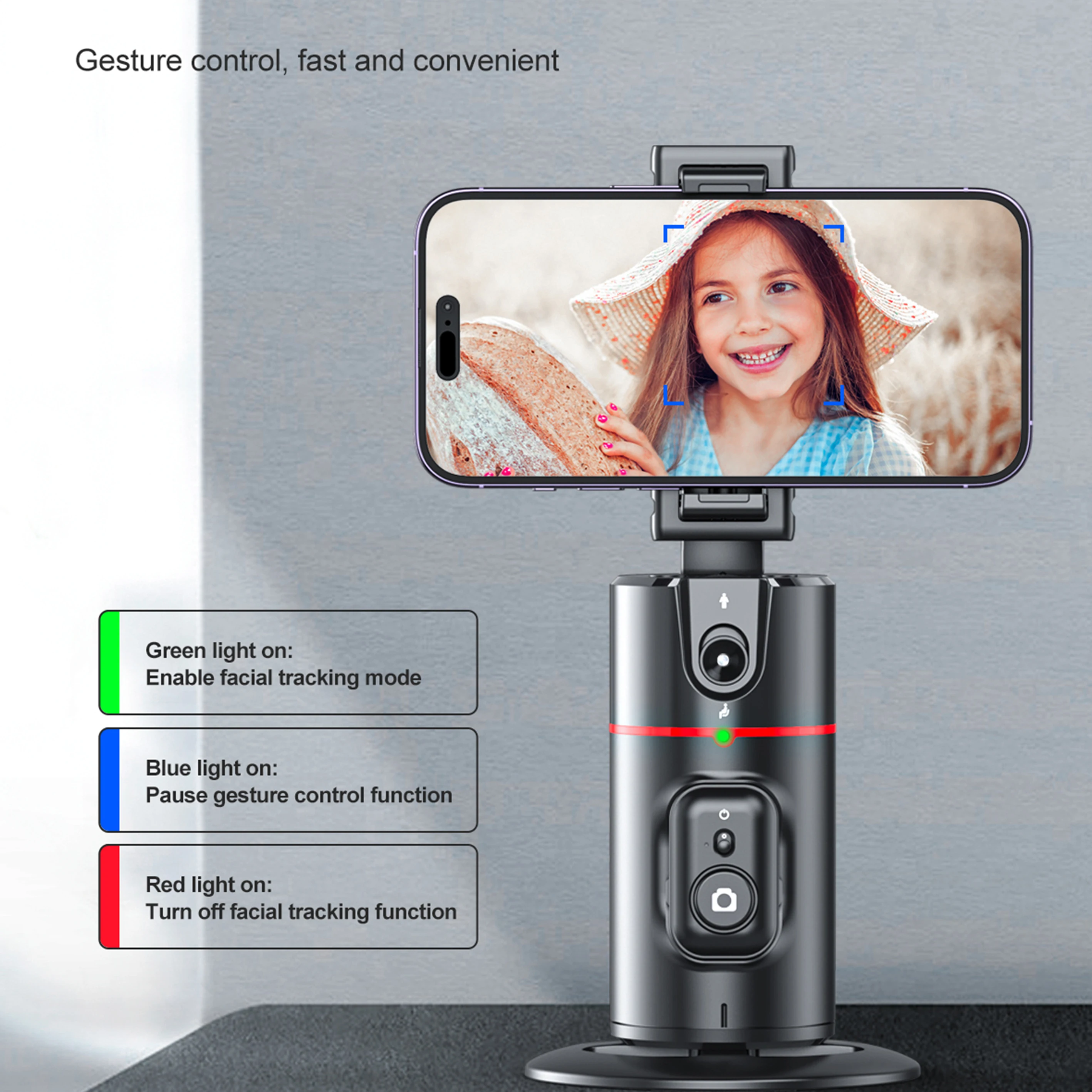 

360°Auto Tracking Phone Holder with Face&Gesture Control Detachable Clip Wireless Remote For iphone Xiaomi Oppo Vivo Huawei etc