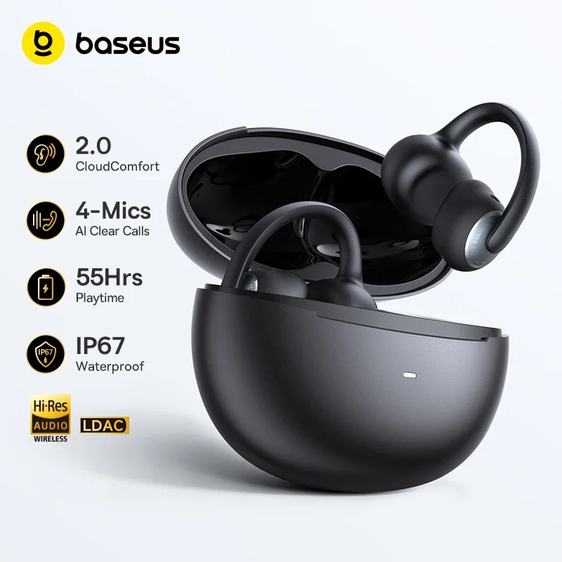Image of Baseus Bowie MC2 Open-Ear Wireless-Ohrhörer Bluetooth 6.0 Komfort-Clip-On Sport-Kopfhörer 4 Mikrofone KI Clear Call Bass-Boost-Kopfhörer