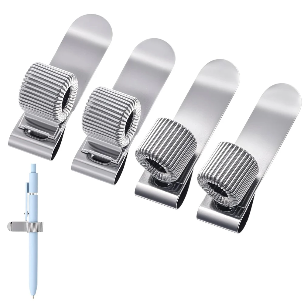 2 Stück Metall-Stifthalter mit Einzel-/Doppel-/Dreifachloch und Taschenclip, einziehbarer Federclip für Notizbücher