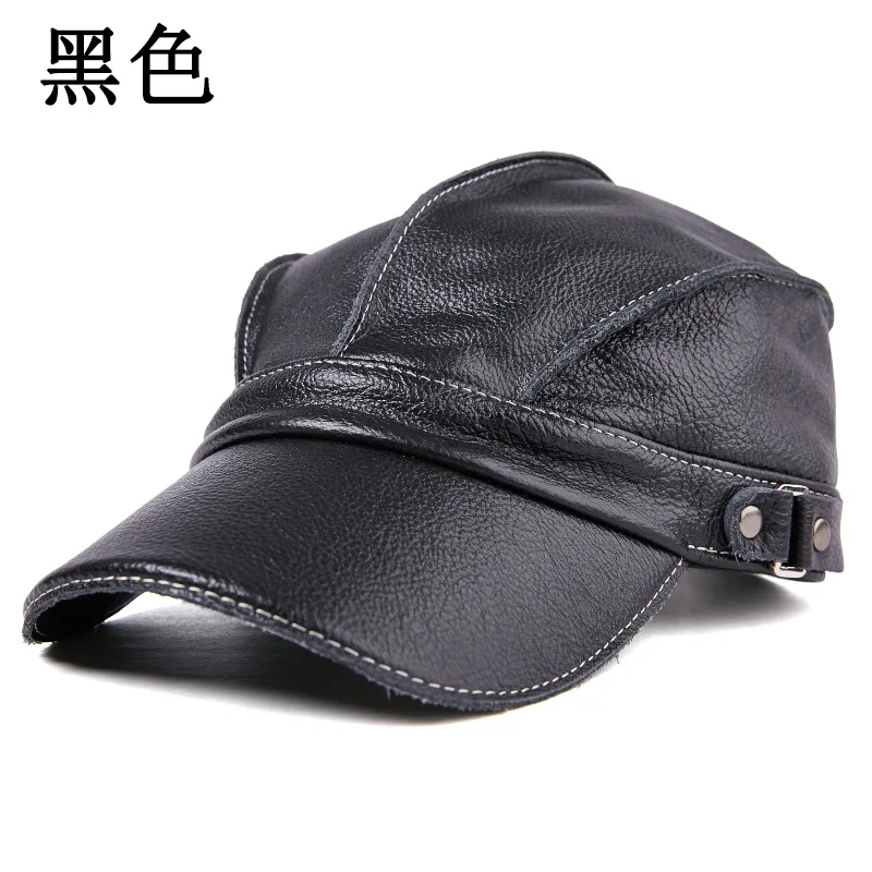 2026 Men's Genuine Leather Baseball Cap with Ear Flaps - Bright Red Top Grain Leather Peaked Hat for Winter Casual - view 5