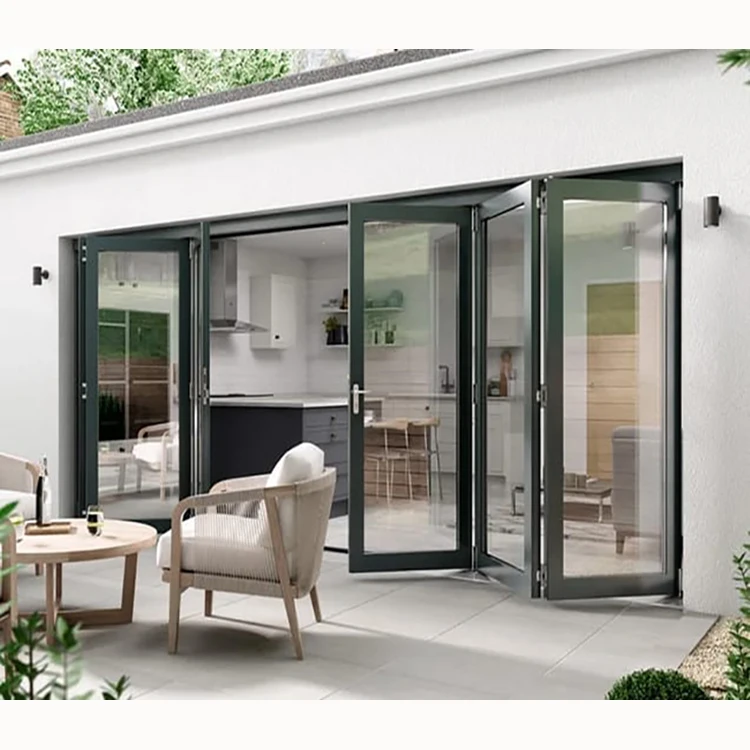 Aluminium Bi Folding Door Customized Size Sliding System Aluminum Glass Bifold Door