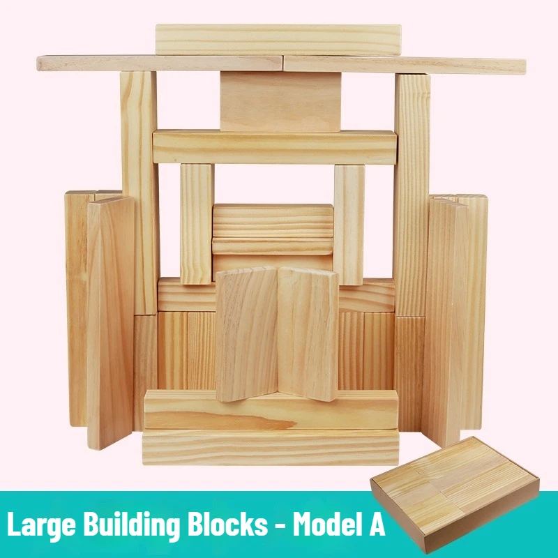 Grand bloc de construction de construction en plein air, coin de zone de maternelle, château en bois massif, jouet en bois granulaire surdimensionné