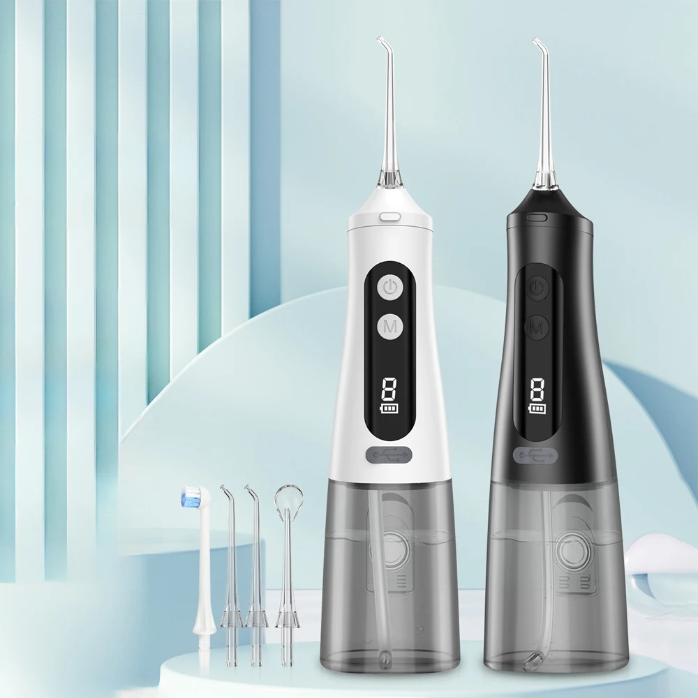 Portable Oral Irrigator Water Dental Flosser for Teeth Cleaning Rechargeable 9-speed Modes 350ML 300ML IPX7 Tooth Cleaner 4 Tips