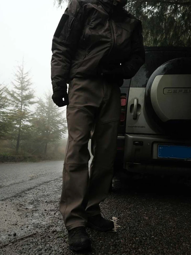 

American Sle Men's Fce Lined Casual Pants Outdoor Tee-Proof Warm Workwear Trousers Autumn Winter Straight Leg Pants