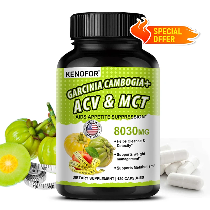 Garcinia Cambogia + ACV & MCT - Fast Appetite Suppressant - Fat Burner for Men and Women, Helps Cleanse, Detoxify and Metabolize