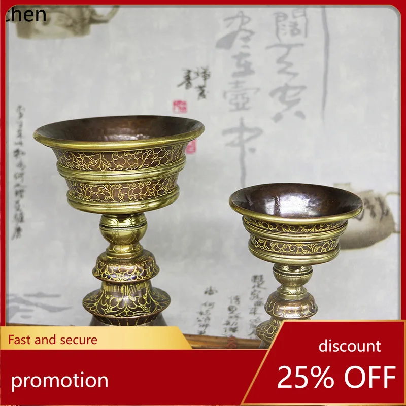 Cz tibetan buddhist supplies hand-carved butter lamp holder copper offering censer for home use