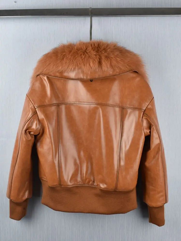 Real Fox Fur Coats Genuine Leather Jackets Fashion Real Sheep Leather Jackets Female Real Soft Genuine Leather Jackets WY1160