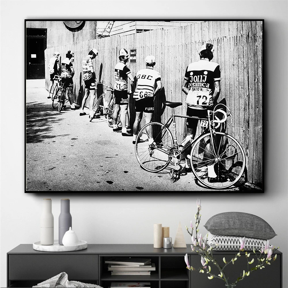 Black and White Bicycle Cyclist Print Bike Vintage Photo Poster Gift for Bathroom Decor Men Peeing Pissing Road Cycling Wall Art