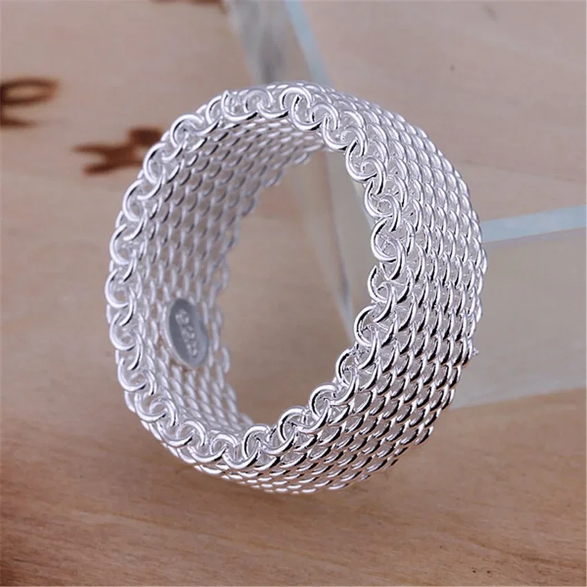 925 R40 Christmas gift wholesale Fashion chain mesh silver color ring high quality fashion classic Jewelry