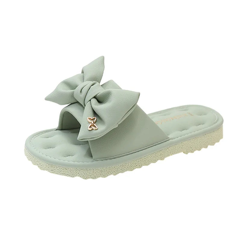 Slippers Vrouwen Zomer Luxe Glijbanen Strandschoenen Lage Vlinder-Knoop Pantofle Rubber Designer Sabot 2024 Pu Hoefhakken Vlinder-K