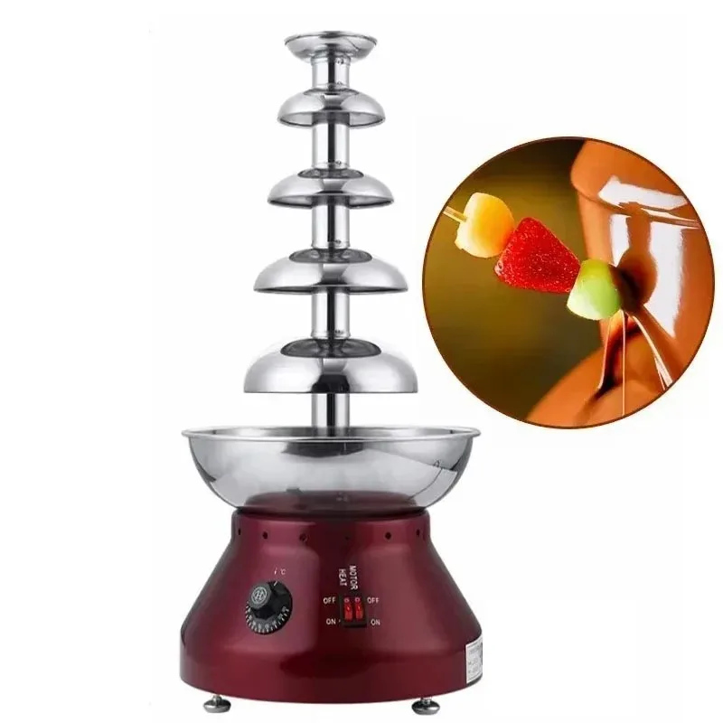 Electric Chocolate Fountain 5 Layer Stainless Steel Heating Commercial Waterfall Machine 220V for Dessert Decoration