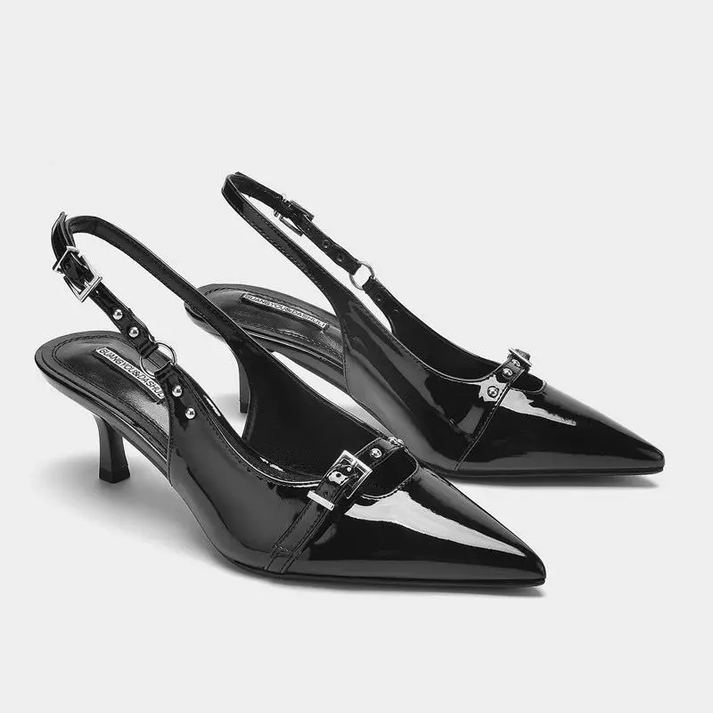 

Summer Baotou Sandals Women's Fashion Pointed Head Shallow Mouth Metal Buckle Anti-slip Wear-resistant High Heels Pumps Mujer
