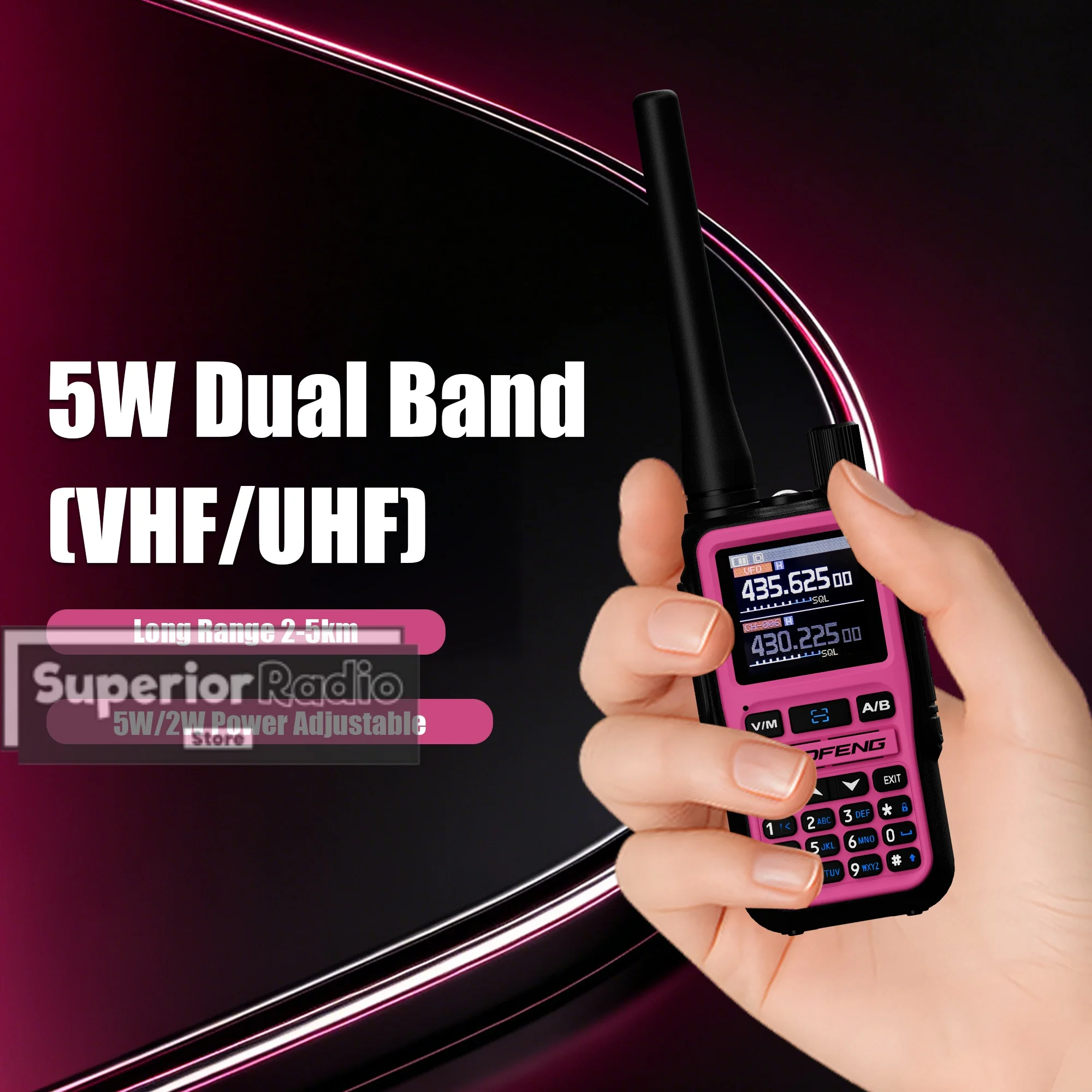 1/2PCS Baofeng UV 5R Mini Walkie Talkie Two Way Radio Pink Dual Display USB-C Charger 999 Channel AM For Camping Hiking Hunting