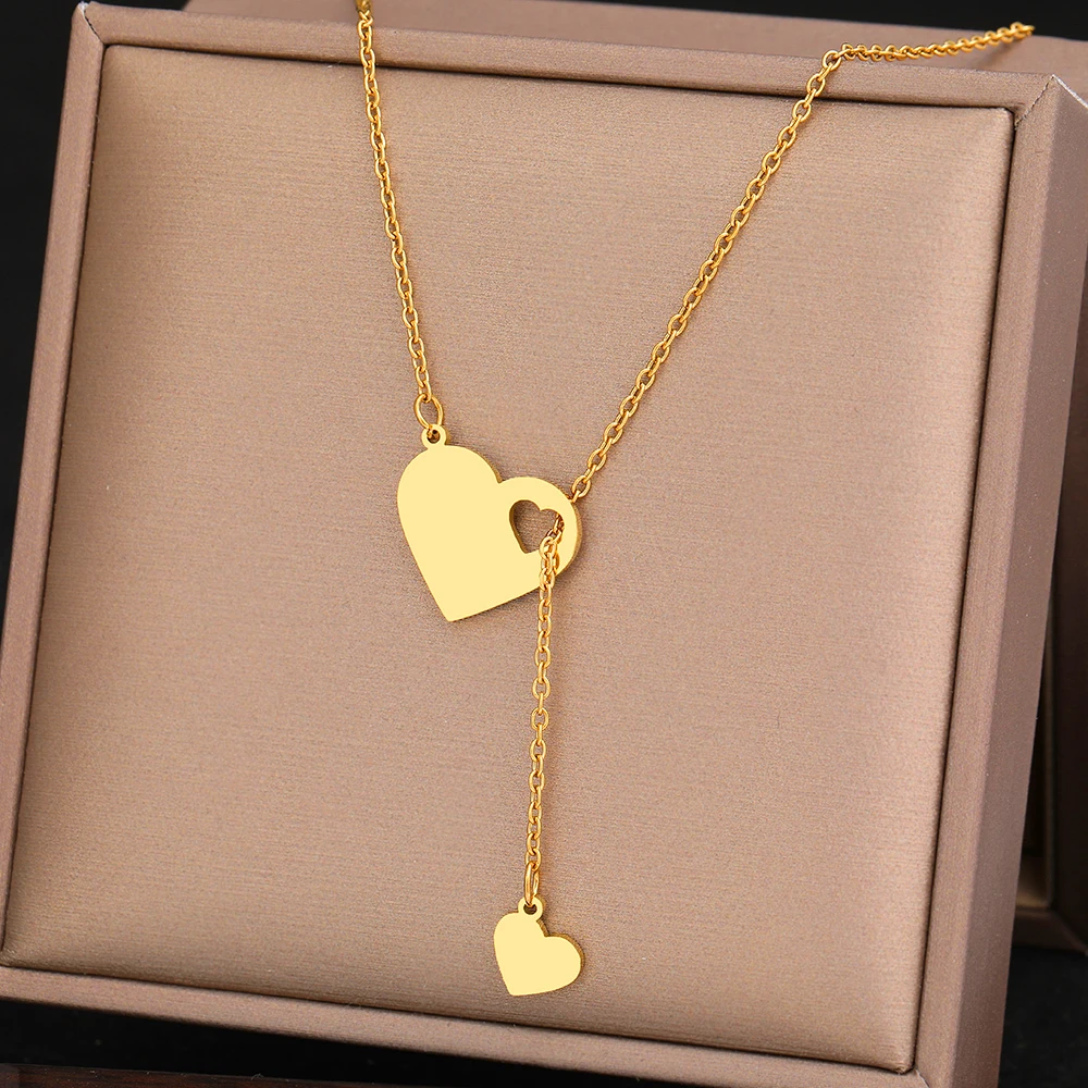 Stainless Steel Necklaces Sweet Heart Pendants Chains Charms Choker Fashion Necklace For Women Jewelry Wedding Party Girls Gifts