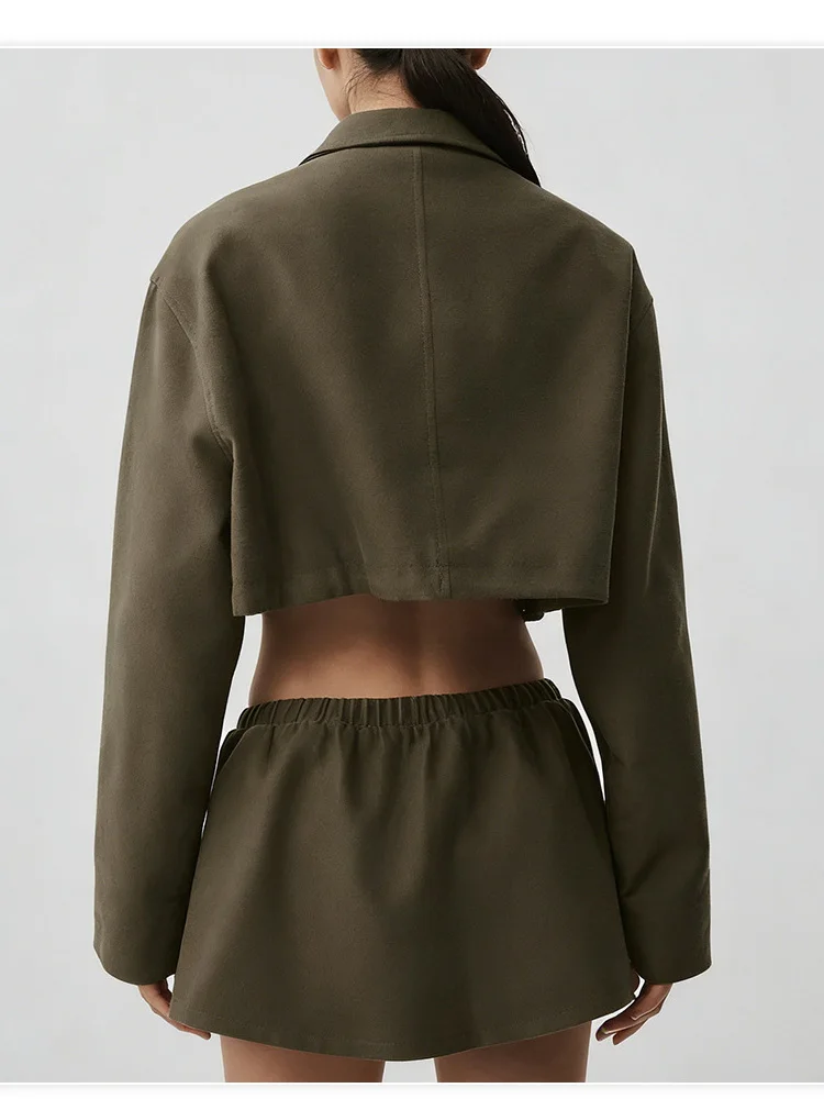 Women's Casual Suit Breathable Stand Up Collar Zipper Jacket Top Drooping Relaxed Waist Drawstring Short Skirt Sportswear image 2