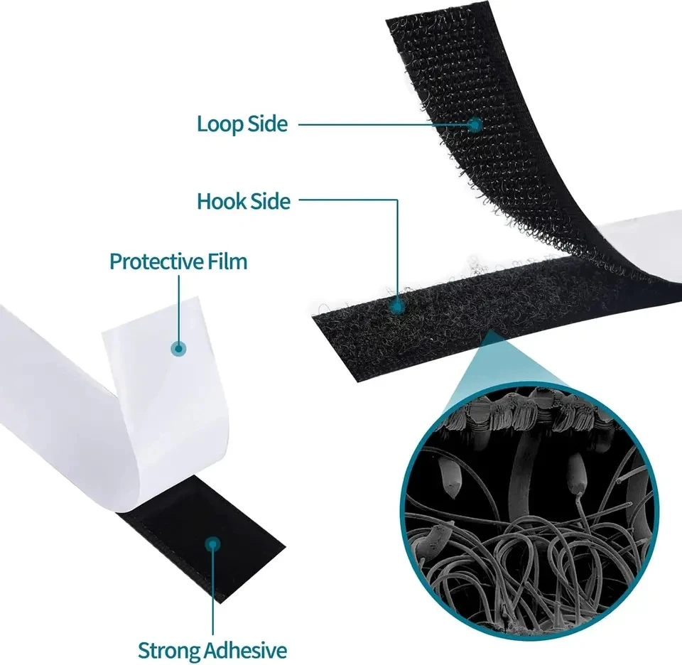 

Adhesive Nylon Hook and Loop Tape - 1-25M Roll Heavy Duty - 20mm -50mm Width Veclos Sticky Back