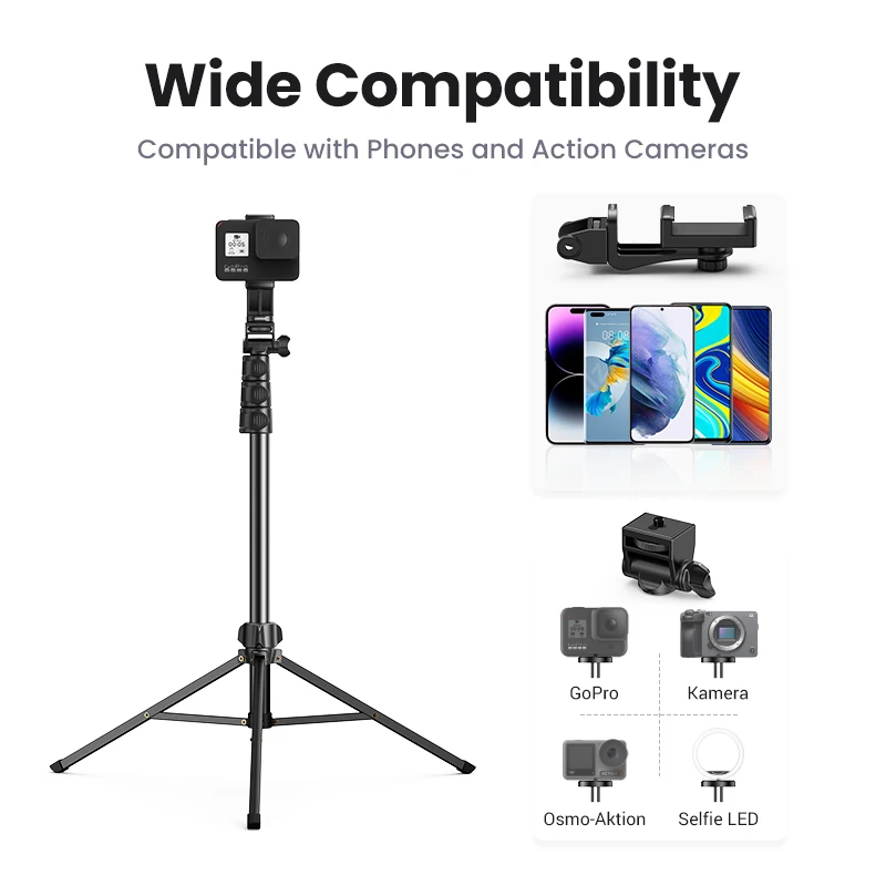 UGREEN Phone Tripod Stand For Gopro iPhone Samsung Xiaomi Huawei Foldable Aluminum Travel Tripode Holder Universal Phone Stand