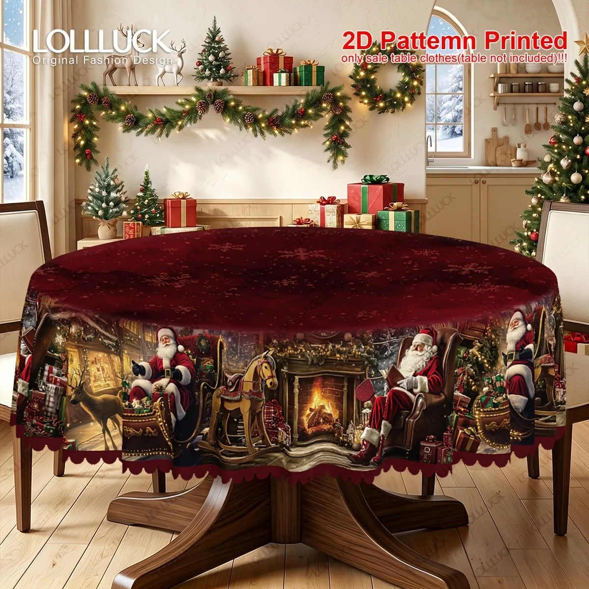 1 piece, Merry Christmas themed party tablecloth, red Santa reindeer snowflake design print