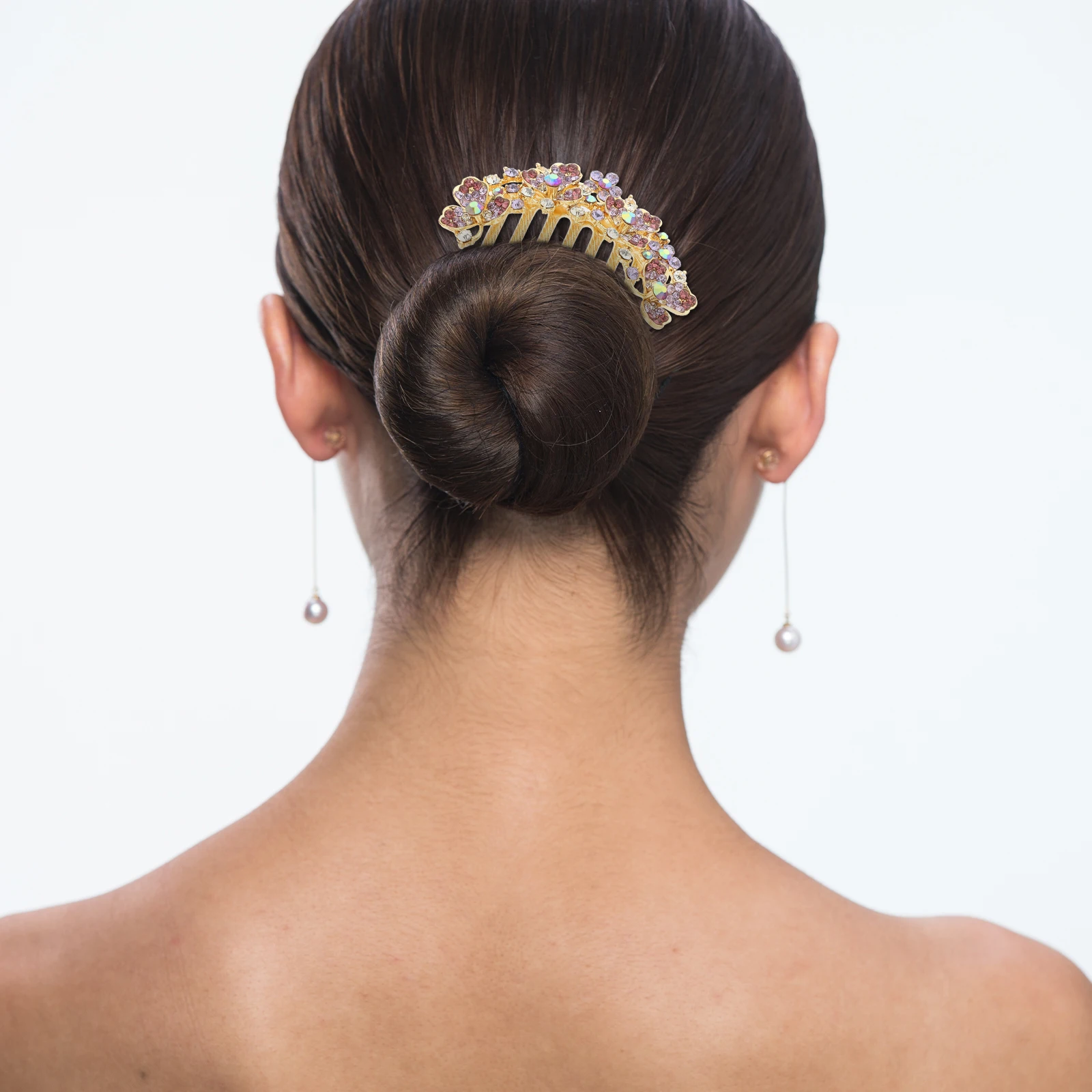 

Rhinestone Hairpin Headb Large Pink Spring Ponytail Clip Flower Accessories Women Bridal Combs Wedding Hair Pieces Bride