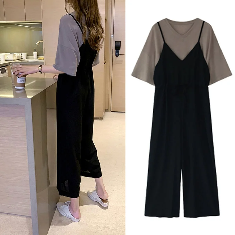 Plus Size Damen-Sommer-Hosen-Set mit weitem Bein, lässiges, locker sitzendes T-Shirt und Culottes-Ensemble, erschwinglich und kaschierend