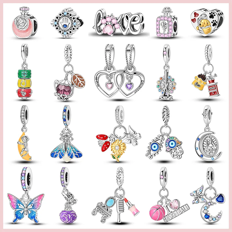 New 925 Sterling Silver Heart Coffee Pot Perfume Ferris Wheel Charms Beads Fit Pandora Original Bracelet DIY Fine Jewelry Gift