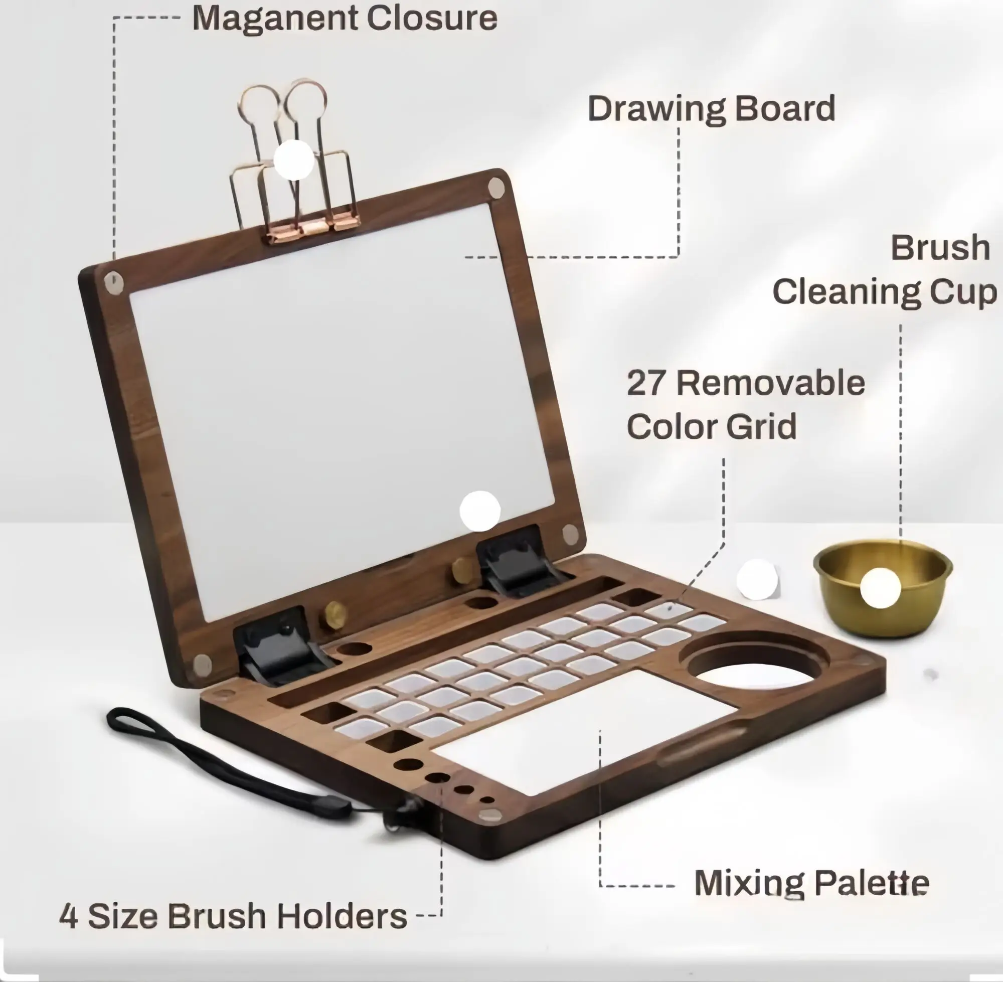 Black Walnut Watercolor Sketch Travel Box Paint Watercolor Art Box Portable Multi-functional Outdoor Sketching