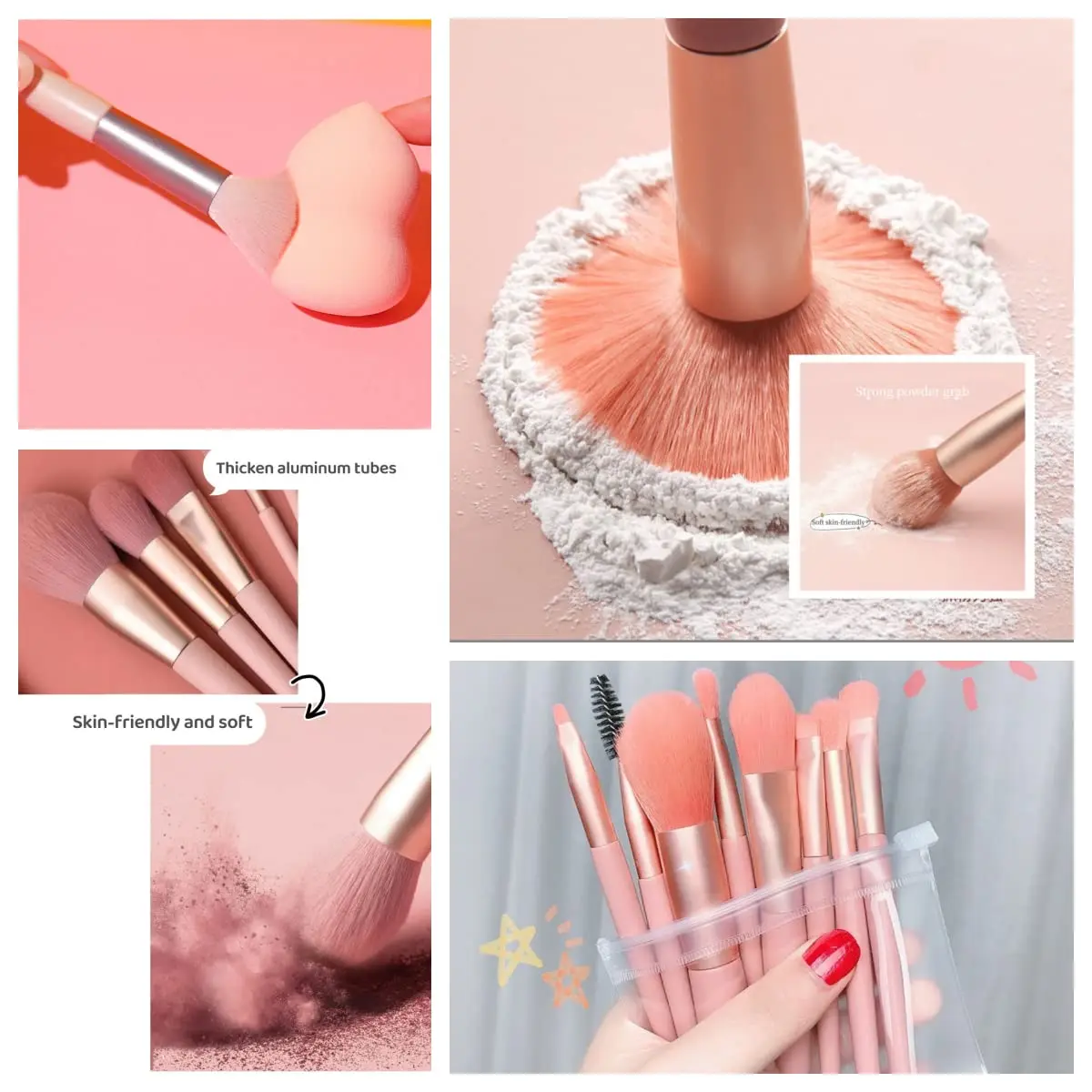 8PCS Travel Mini Make Up Brushes Set Portable Makeup Brushes Foundation Powder  Blush Eyeshadow Eyelash Makeup Brushes For Women