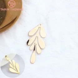 (852)6PCS 27x62MM 26.5x46MM 24K Gold Color Plated Brass Long Leaf Leaves for DIY Jewelry Making Findings Accessories