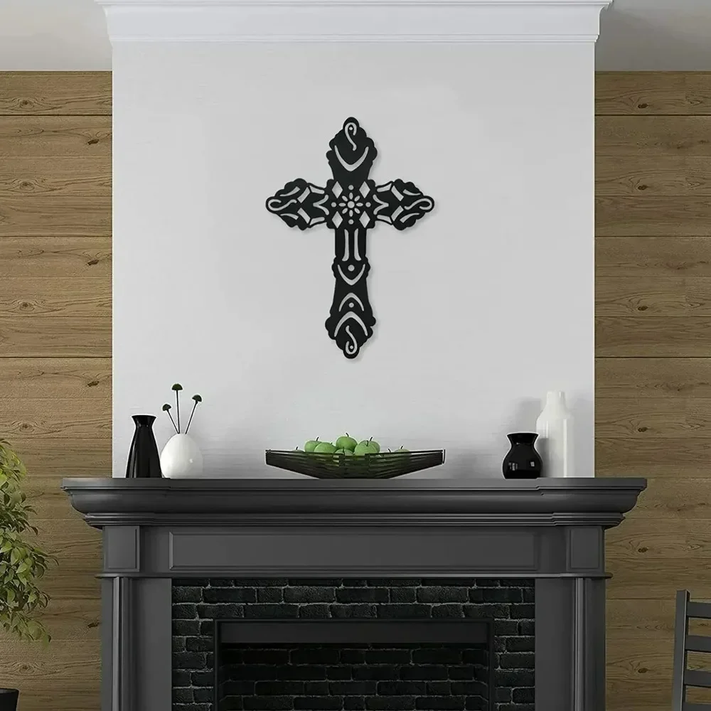 Cruz decorativa de metal para la pared (15 "x 10") Crucifijo religioso cristiano Etiqueta de la pared Arte de la pared colgante