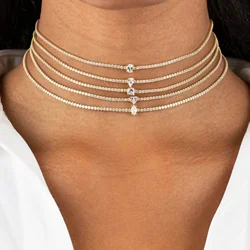 Thin 2MM CZ Tennis Chain Choker Geometric Various Shaped Main CZ Fashion Luxury Women Jewelry